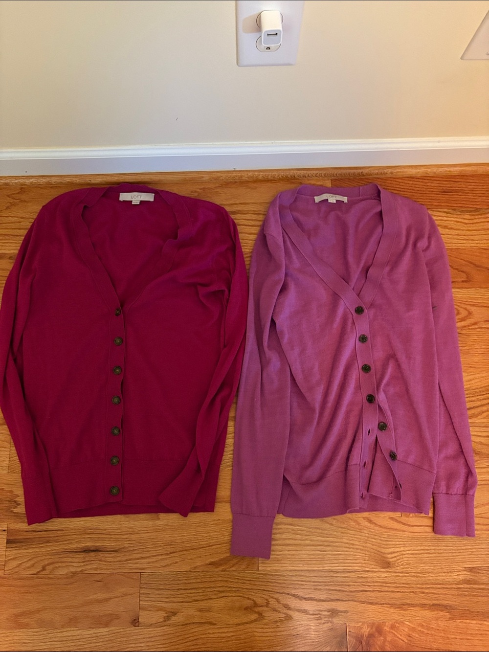 LOFT Women's Magenta, gray and Lavender Button-Front Cardigans - all three - Picture 2 of 11